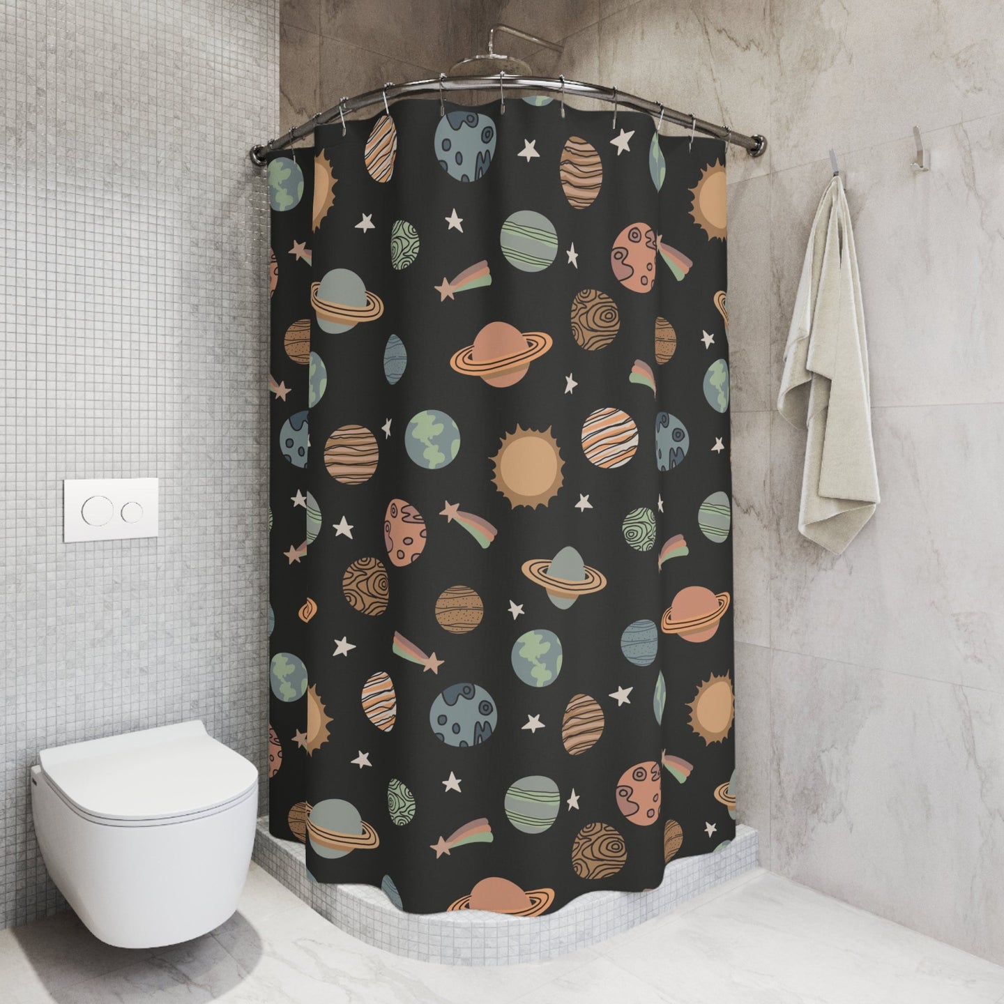 Boys Shower Curtain Personalized Planets, kids shower curtain Outerspace, shower curtain boho, custom shower curtain, vintage shower curtain